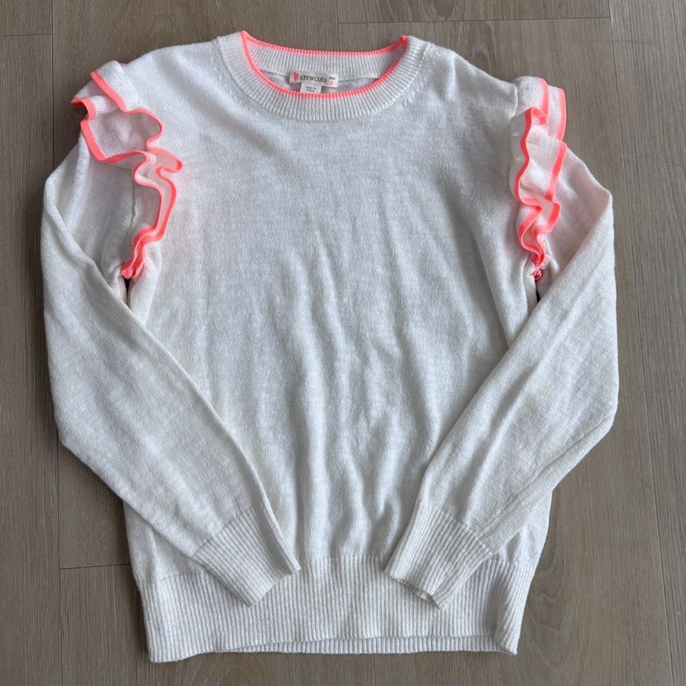 Girls Crew Cuts White Sweater with Bright Orange Ruffles Size 8